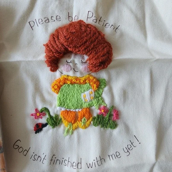 Creative Circle Patience Girl Embroidery Art Piece Vintage 1981 Wall Art Canvas - Picture 3 of 11